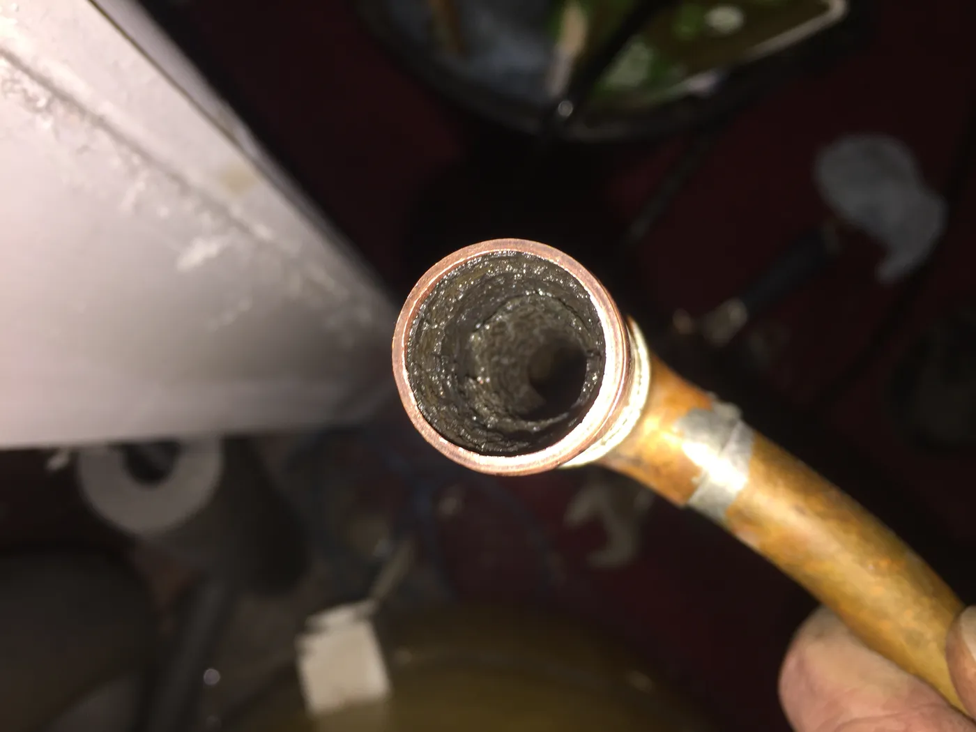 Heating pipe almost fully blocked with debris