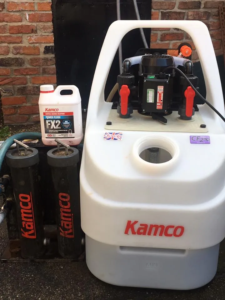 Kamco power flush machine with cleaning chemicals and filters